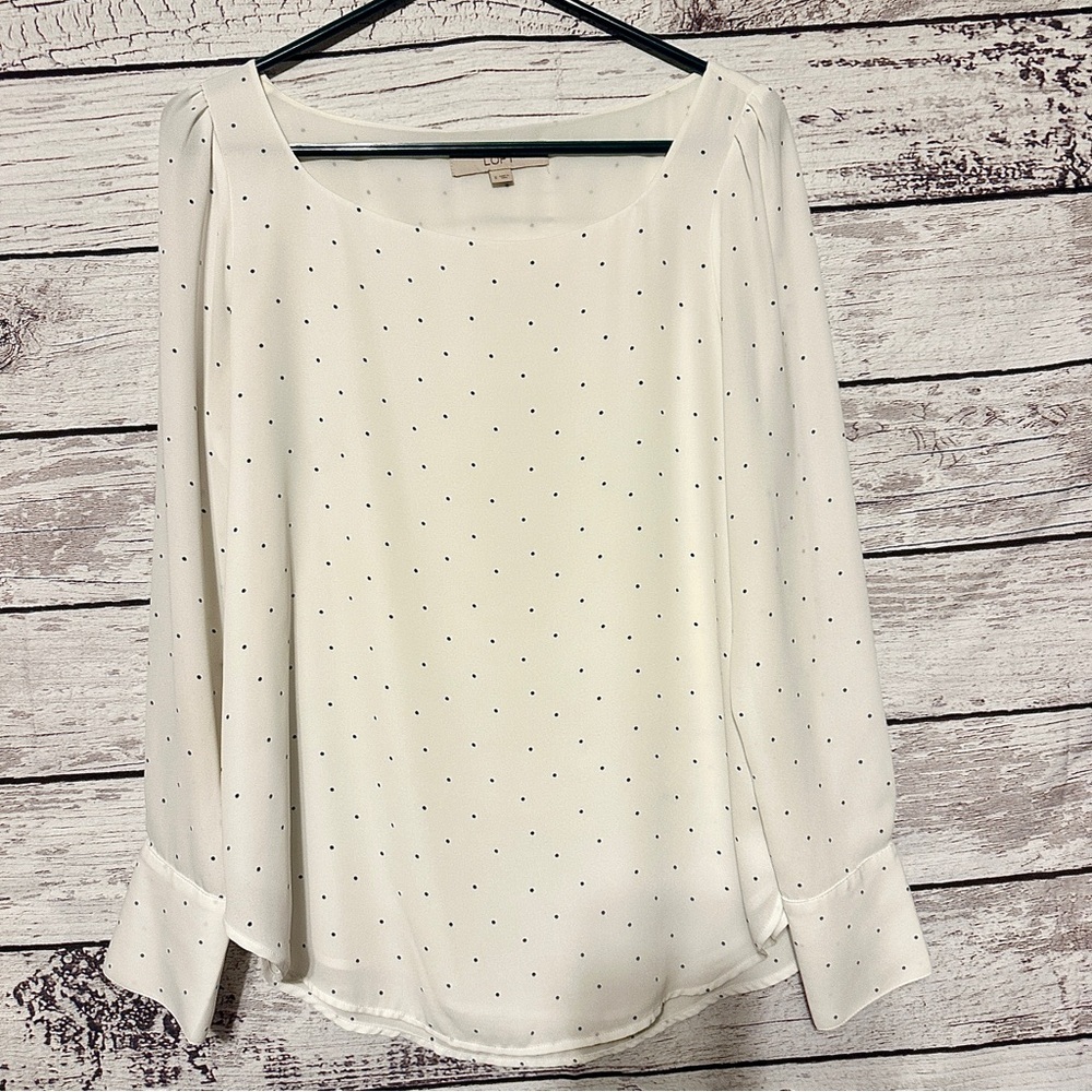 LOFT White Polka Dot Blouse Size Small Long Sleeve Work Top